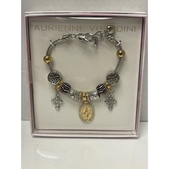 NEW! Adrienne Vittadini Gold Silver Bracelet Mary Cross Charms Women's Jewlery - Picture 1 of 1